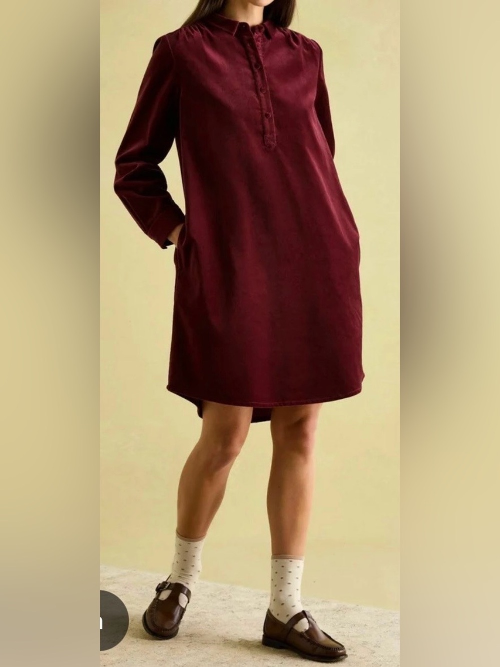 Joules Burgundy Button-Front Mini Shift Dress